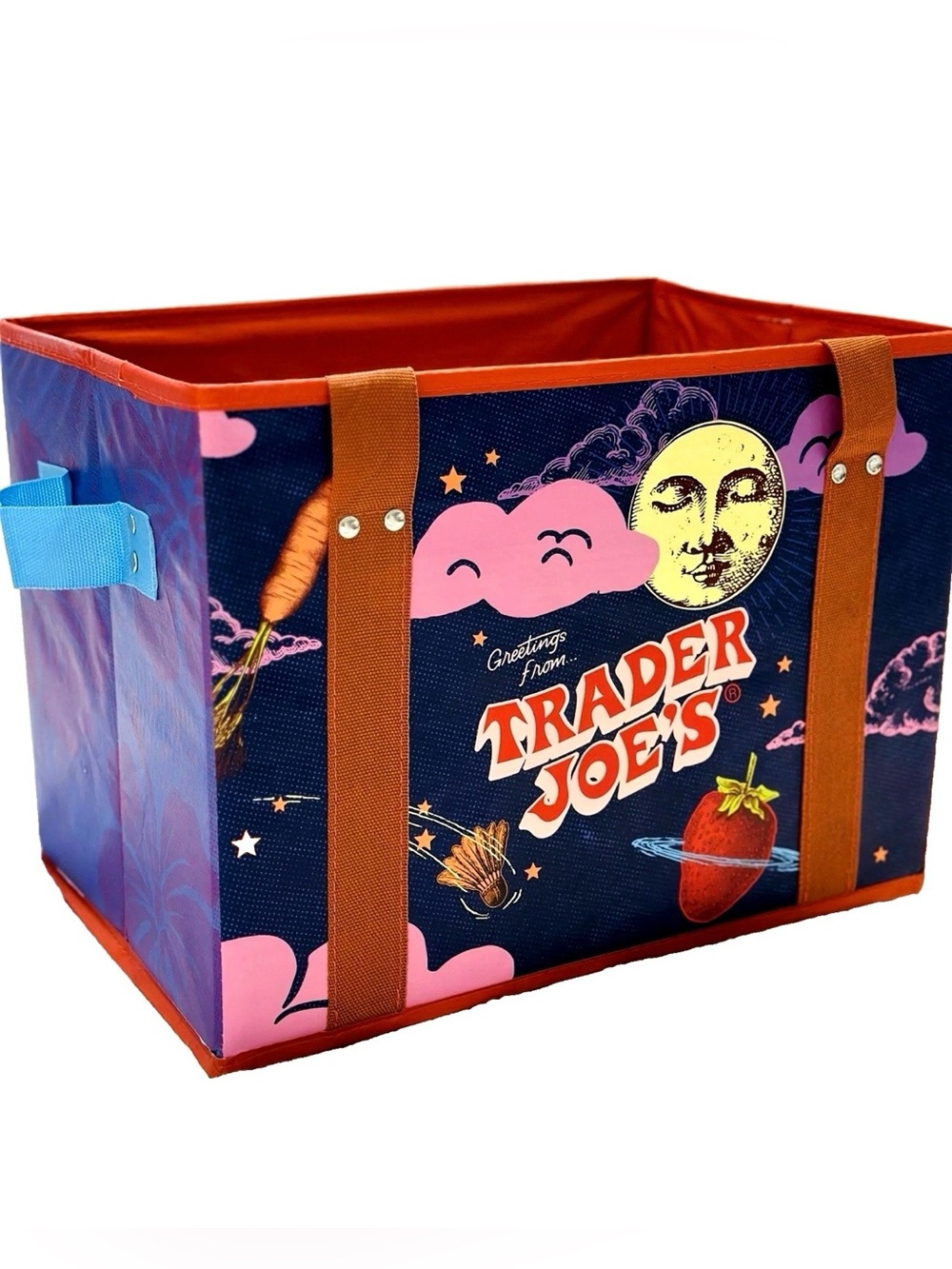 NEW TRADER JOE'S STAND UP COLLAPSIBLE TOTE GROCERY BAG. STURDY AND STORABLE